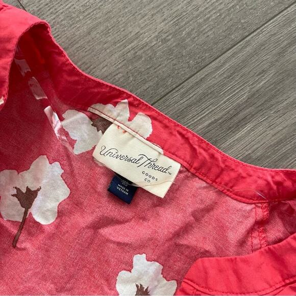 Universal Thread Red Floral Puff Sleeve Crinkle Tiered Mini Dress - Picture 6 of 7